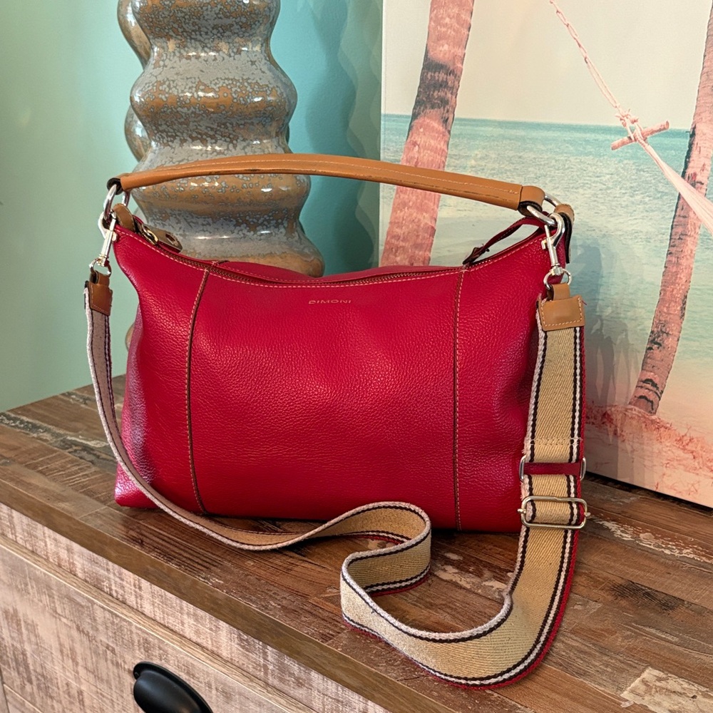 DIMONI LEATHER Pebbled Red Shoulder Bag MADE IN SPAIN
